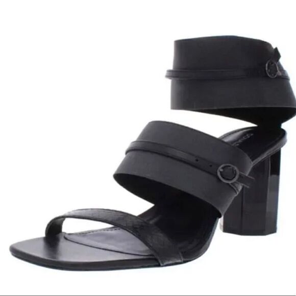 DONALD J. PLINER 8.5 shoes sandals black leather elastic heels designer ankle. - Picture 2 of 8